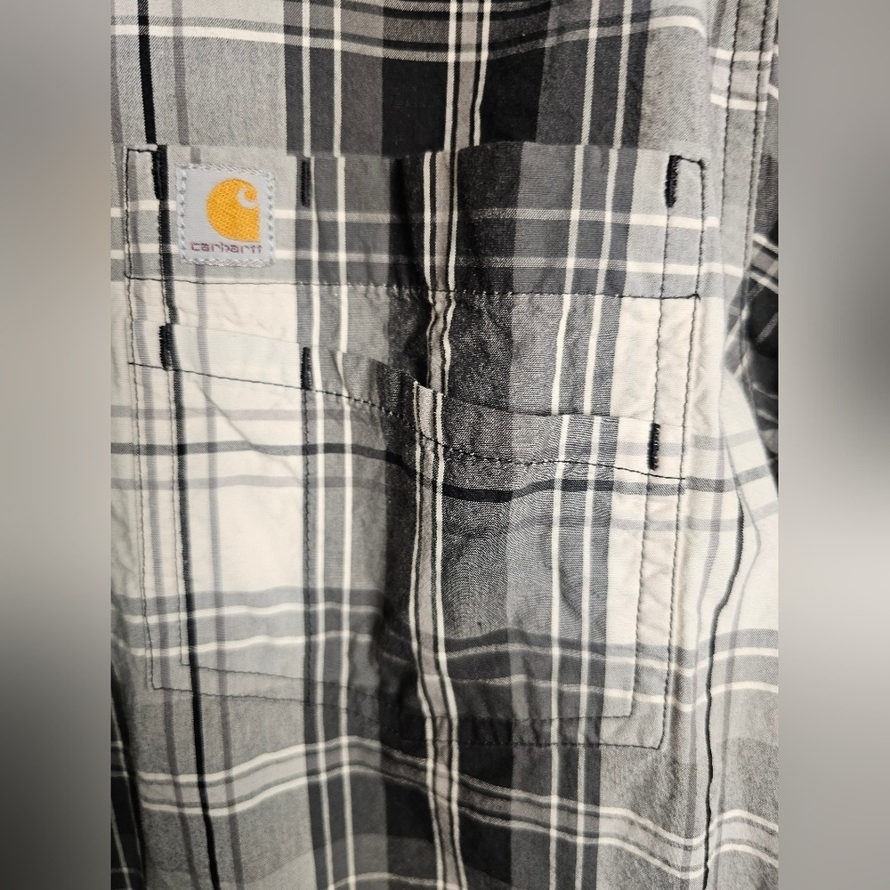 Carhartt XL Tall Plaid Button Up 100% Cotton Shirt Single Breast Pocket Size - Picture 15 of 16